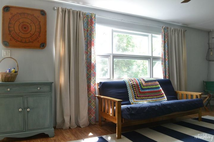 cortinas de tela forradas diy modificadas para ventanas grandes