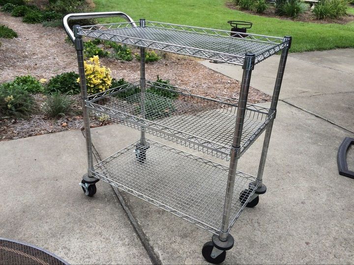 beverage cart made from a metal utility cart, Silver metal cart