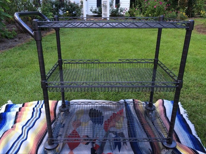 beverage cart made from a metal utility cart, After spray painting bronze