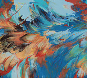 amazing contemporary art created using leftover house paint, Azure 24 x 12 inches repurposed acrylic latex paint on canvas