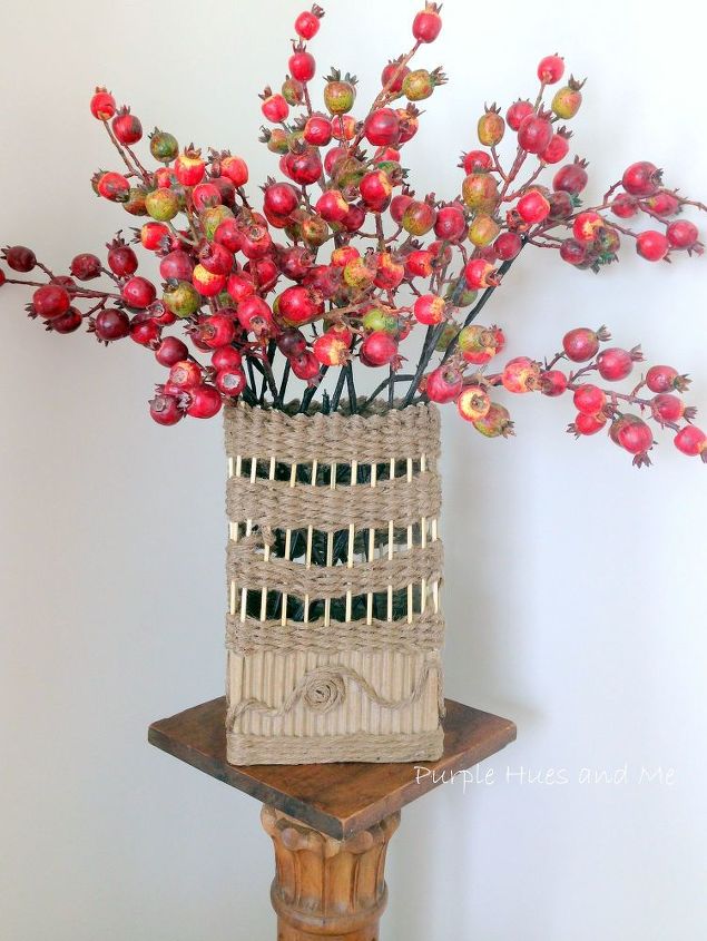 corrugated cardboard and jute twine vase, crafts, repurposing upcycling, Looks very earthy and rustic