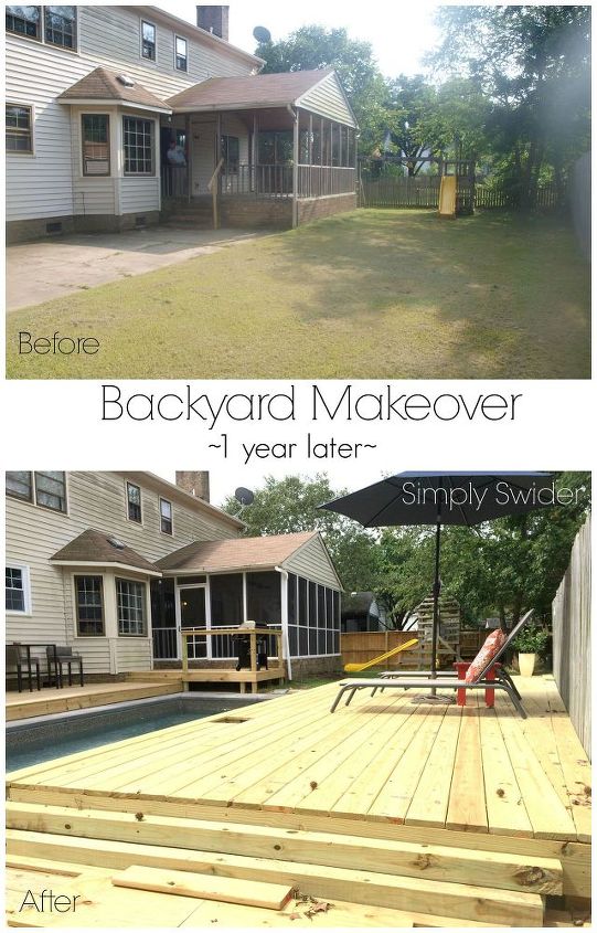 backyard makeover one year later, decks, diy, fences, outdoor living, pool designs