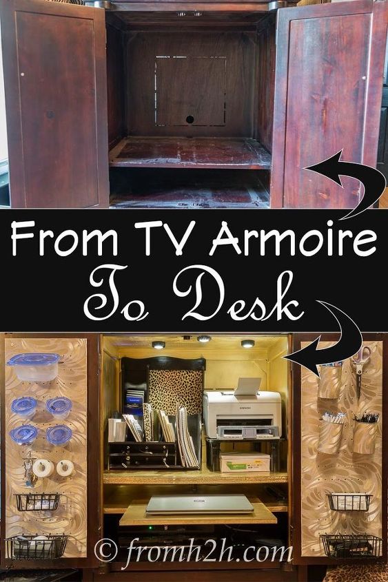 give new life to an old tv armoire by converting it to a desk, painted furniture, repurposing upcycling, storage ideas