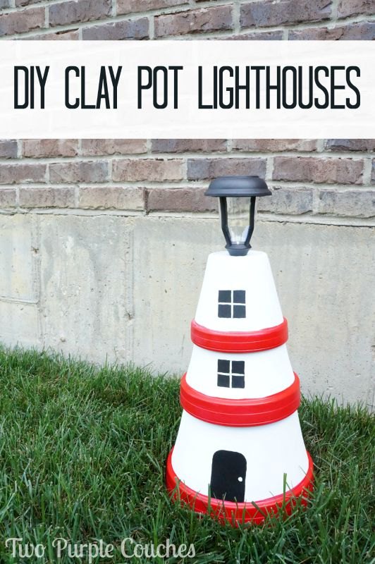 how to make clay pot lighthouses, crafts, repurposing upcycling