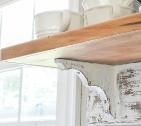 create a distressed farmhouse style shelf for your kitchen, kitchen design, shelving ideas, wall decor