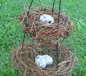 grapevine nest display from a tomato cage, crafts, repurposing upcycling