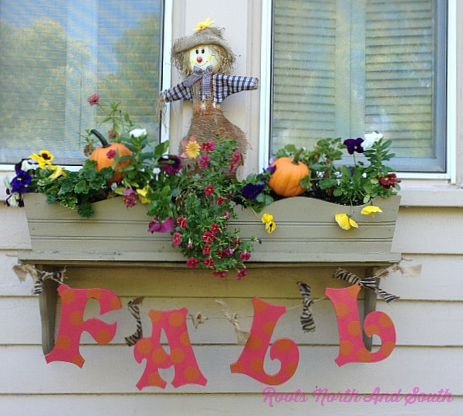 creating a fun banner for a fall window box, container gardening, crafts, seasonal holiday decor