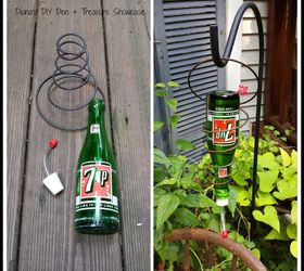 vintage soda bottle bedspring hummingbird feeders, outdoor living, repurposing upcycling