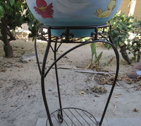 hand painted bird bath, outdoor living, repurposing upcycling