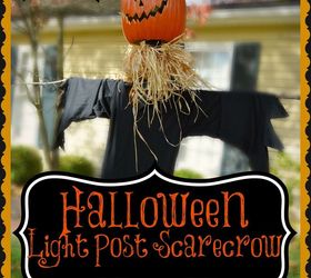 light post halloween scarecrow, crafts, halloween decorations, seasonal holiday decor