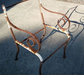 seeking advice on how to replace seats backs on iron patio chairs, One of four iron patio chairs in need of new seats backs