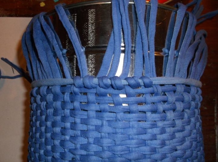 weave a fabric basket, crafts, Loop weaving strips around top fabric strip