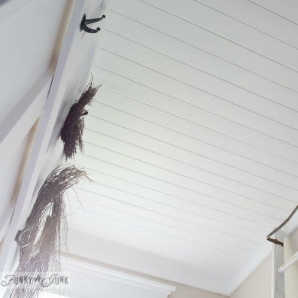 7 inexpensive ways to save yourself from ugly popcorn ceilings, Cover in White Farmhouse Planks After