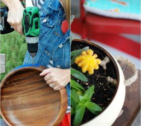 9 surprisingly awesome flips using just one power tool, Use a Wooden Salad Bowl as a Coastal Planter