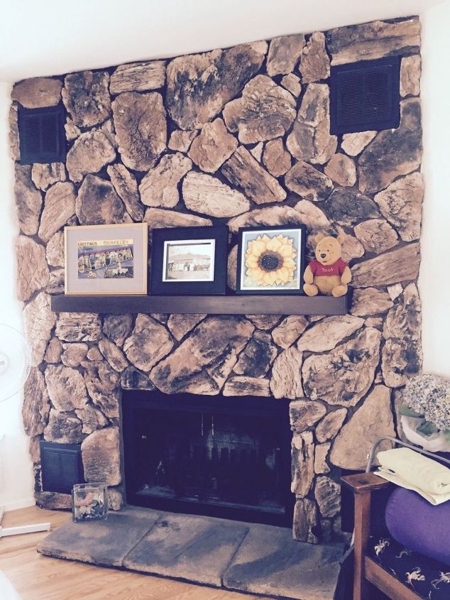 q painting a lava rock wall mantle, fireplaces mantels, painting, Here is a photo of the whole wall Yuck