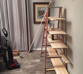 old wooden ladder transformed into a country chic shelf