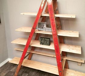 Old wooden store ladder shelf