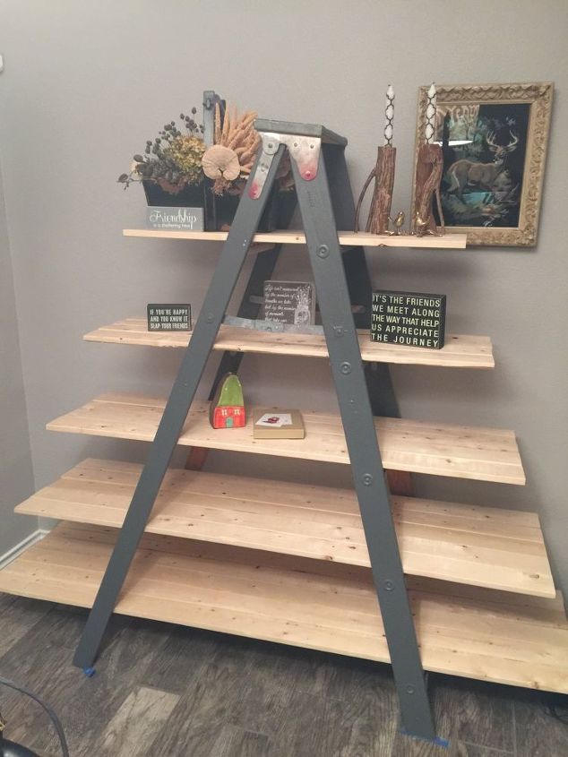 Old Wooden Ladder Transformed Into A Country Chic Shelf Hometalk