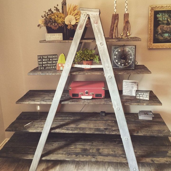 Old Wooden Ladder Transformed Into A Country Chic Shelf Hometalk