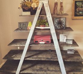 Old Wooden Ladder Transformed Into a Country Chic Shelf