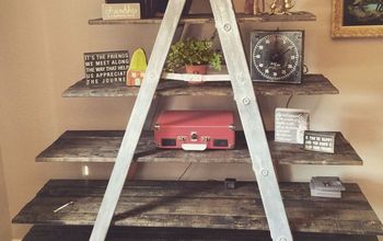 Old Wooden Ladder Transformed Into a Country Chic Shelf