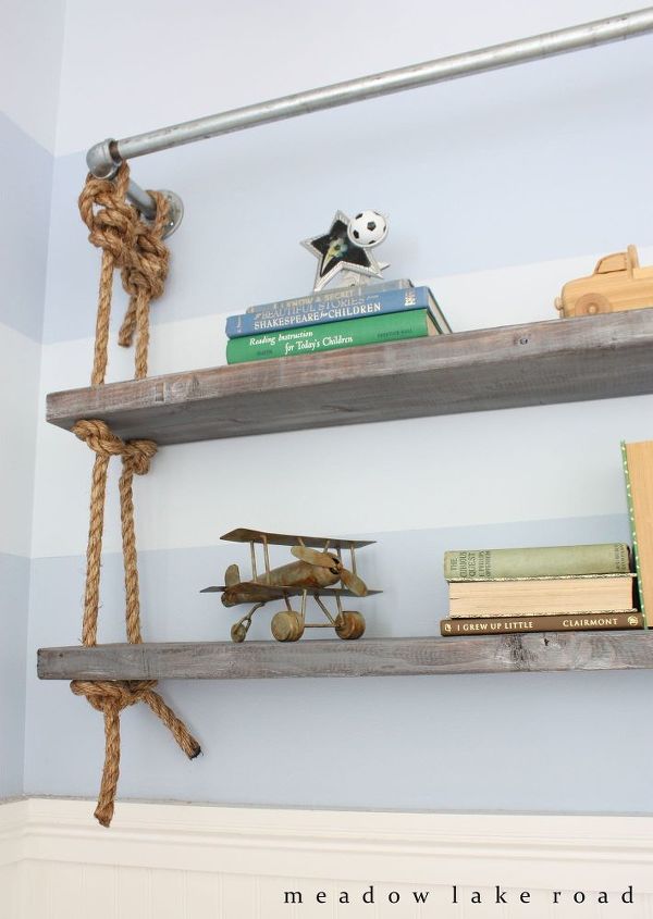 diy pipe and rope shelves, diy, how to, shelving ideas, wall decor, woodworking projects