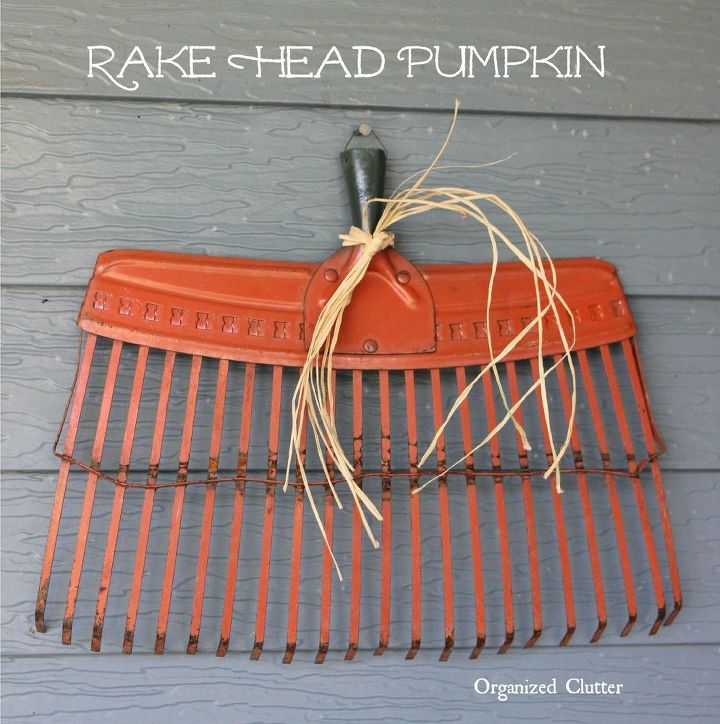 rake head pumpkin jack o lantern, crafts, halloween decorations, repurposing upcycling, seasonal holiday decor