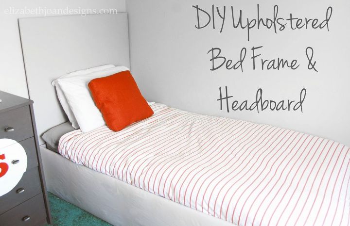 simple diy upholstered bedframe headboard, bedroom ideas, diy, how to, woodworking projects