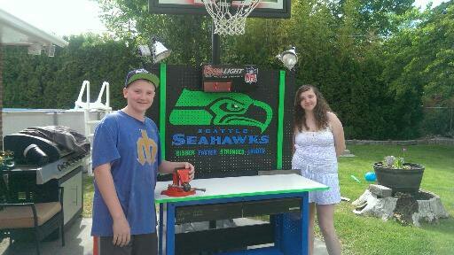 seahawks work bench, painted furniture, The finished product w signatures on front