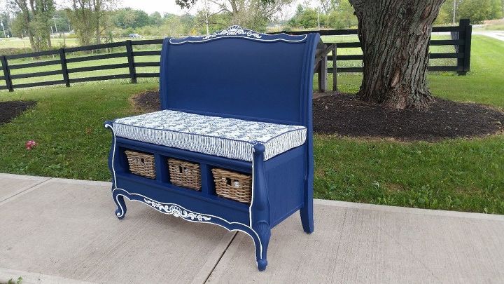 french farmhouse headboard bench, painted furniture, repurposing upcycling