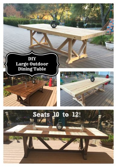 diy large outdoor dining table seats 10 12, diy, outdoor furniture, outdoor living, woodworking projects