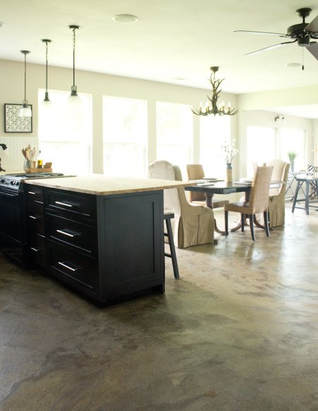 how we stained out concrete floors, concrete masonry, diy, flooring, kitchen design