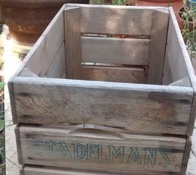 an apple box rusted out mattress springs solar lights cuteness, container gardening, flowers, gardening, repurposing upcycling, Start off with an old apple crate