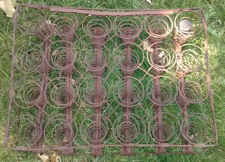 an apple box rusted out mattress springs solar lights cuteness, container gardening, flowers, gardening, repurposing upcycling, Add some old rusted out mattress springs