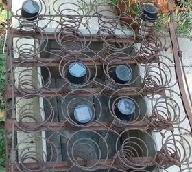 an apple box rusted out mattress springs solar lights cuteness, container gardening, flowers, gardening, repurposing upcycling, Putting it all together