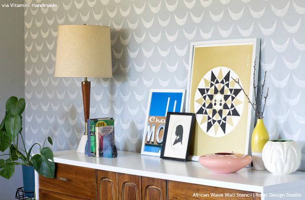 Modern Mid Century Room Makeover Stenciled Accent Wall Hometalk