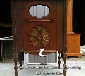 a radio stand converted into a red kitchen island, kitchen design, kitchen island, painted furniture, repurposing upcycling, The water damage covered up easily with paint