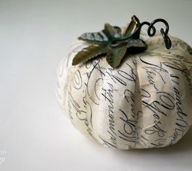 decoupaged script paper pumpkin a catalog knockoff, crafts, decoupage, seasonal holiday decor