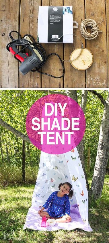 diy shade tent, outdoor living, reupholster