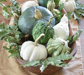 simple fall centerpiece with gourds squash and pumpkins, dining room ideas, seasonal holiday decor