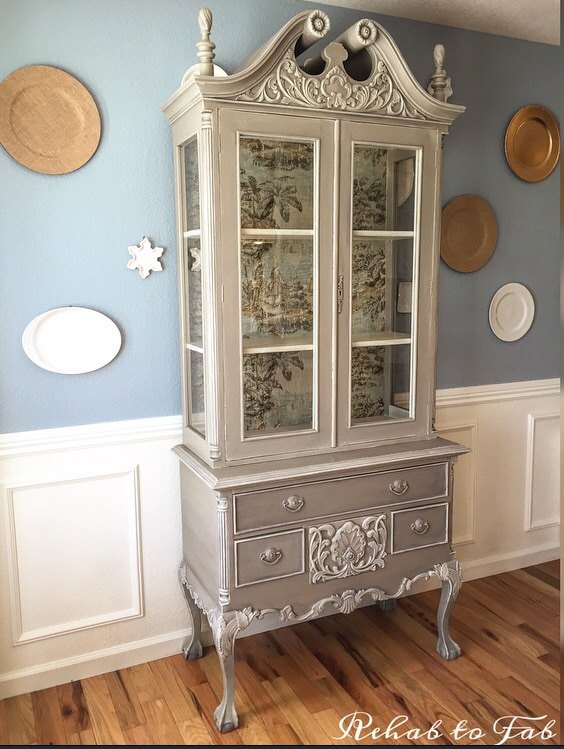 french country toile hutch, painted furniture