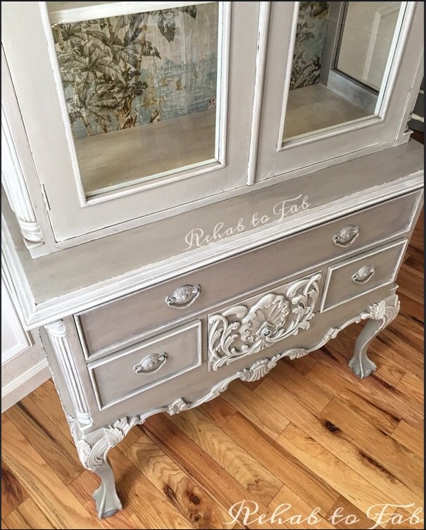 french country toile hutch, painted furniture