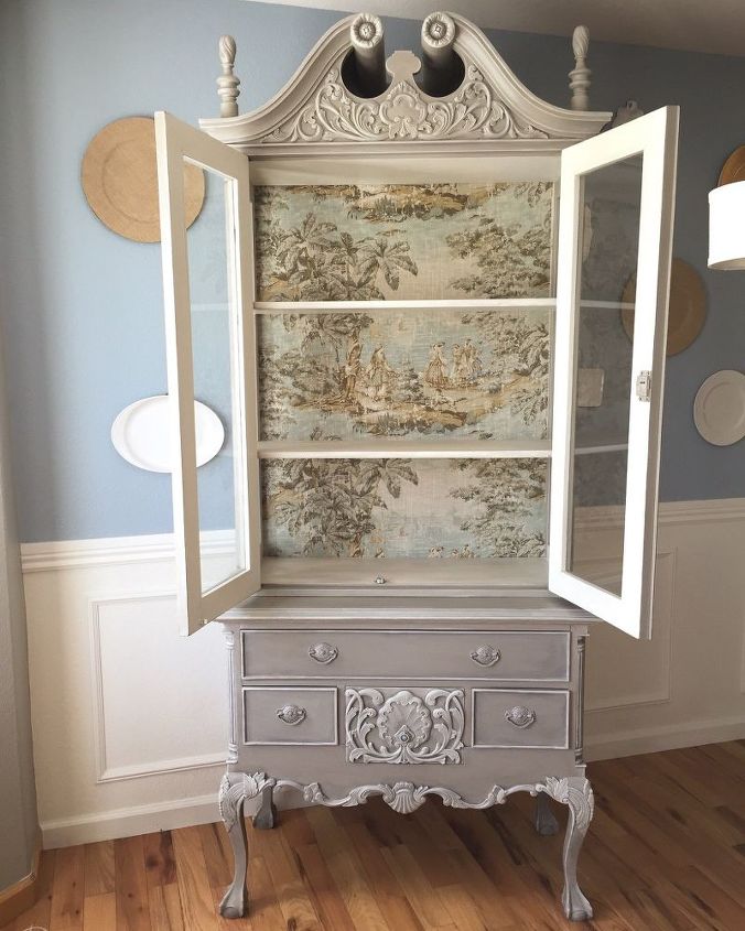 french country toile hutch, painted furniture