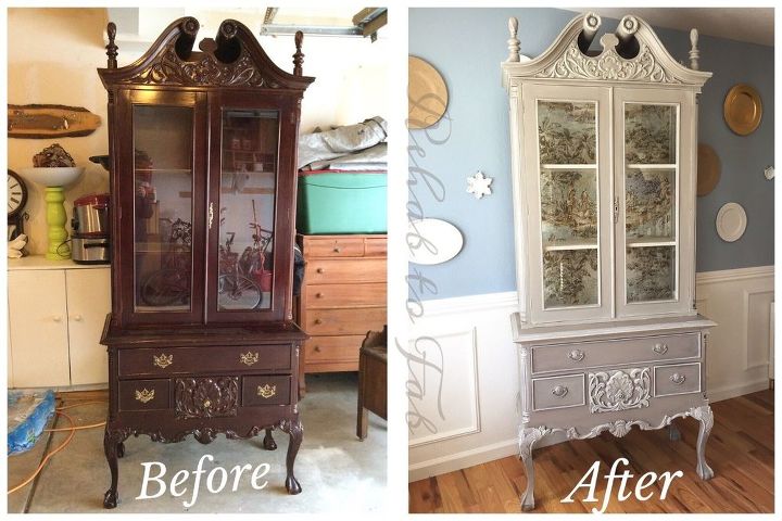 french country toile hutch, painted furniture