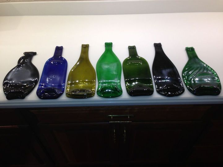 slumped bottles become a backsplash, kitchen backsplash, kitchen design, repurposing upcycling