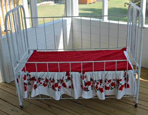 a vintage baby bed turned into a comfy bench, outdoor furniture, repurposing upcycling