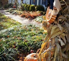 Harvest Front Door: Stacked Pumpkins and Corn Stalk Urns | Hometalk