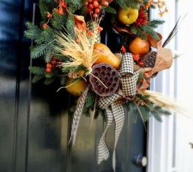 harvest front door stacked pumpkins and cornstalk urns, crafts, curb appeal, doors, porches, seasonal holiday decor, thanksgiving decorations