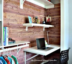 diy cedar planked closet with built in desk, closet, diy, organizing, storage ideas, woodworking projects