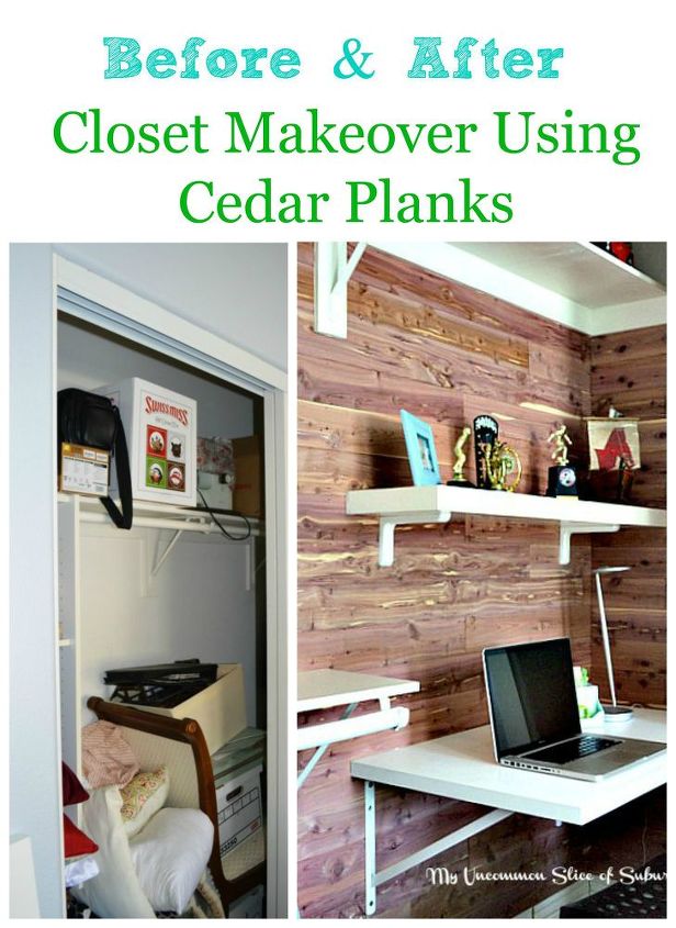 diy cedar planked closet with built in desk, closet, diy, organizing, storage ideas, woodworking projects